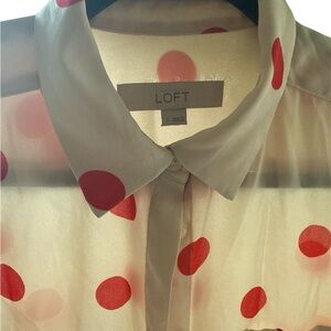 LOFT Sheer Blouse with Red Polka Dots